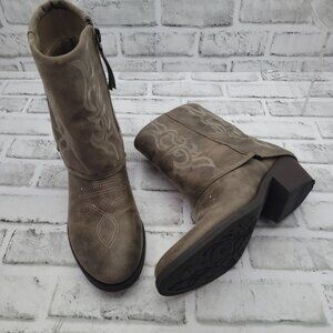 Pristine Foldover Western Cowgirl Boots Greige Brown Gray C&M Polly Size 7.5